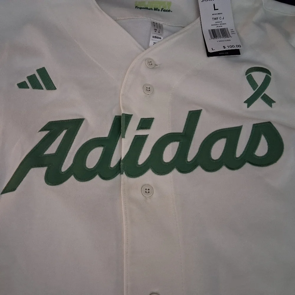 Adidas Men's Cream and Green Jersey